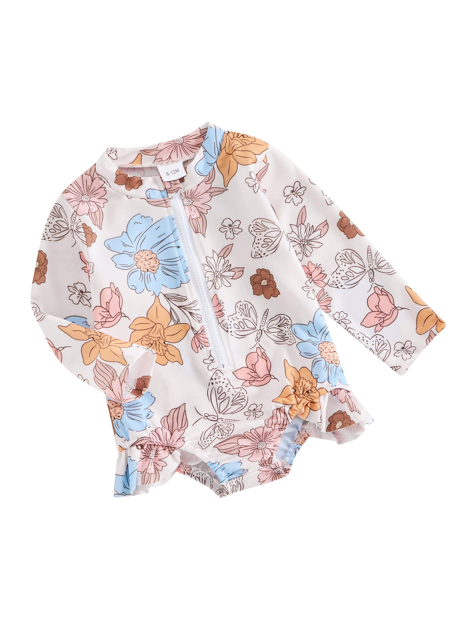 Sunloudy Toddler Girls Rash Guard Long Sleeve Floral Print Swimsuits Zipper Bathing Suits