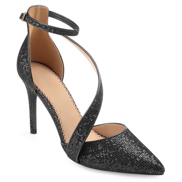 Women's Pointed Toe Asymmetrical Strap Glitter Heels - Walmart.com