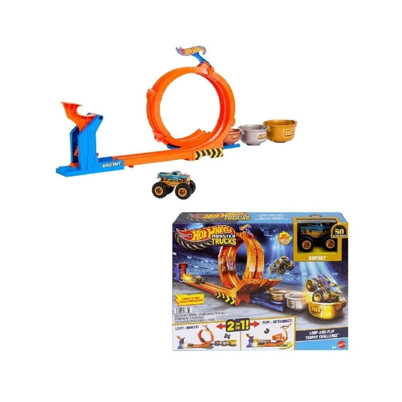 Pista de Juguete Hot Wheels Monster Trucks Competencia de Big Foot Giros Extremos