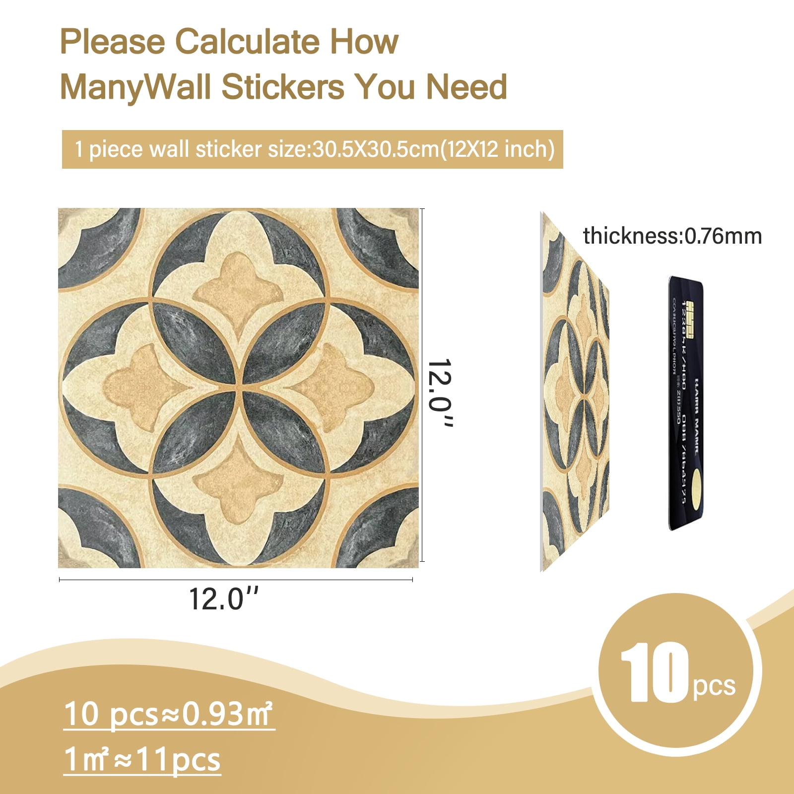 DEWOO 10PCS 12" x 12" Peel and Stick Floor Tiles, Vintage Floral Removable Self Adhesive Vinyl Flooring Stickers, Renter Friendly DIY Tile for Kitchen Entryway Bathroom Living Room