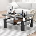 thumbnail image 2 of Glass Coffee Table with Stainless Steel Base,2 Tiers Glass Surface for Living Room Office(Black Glass, Black), 2 of 6