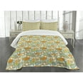 thumbnail image 3 of Ambesonne Geometric Quilted Bedspread Set 3 Pcs, Abstract Shapes Mix, Queen Size, Orange Green Pale Blue, 3 of 5