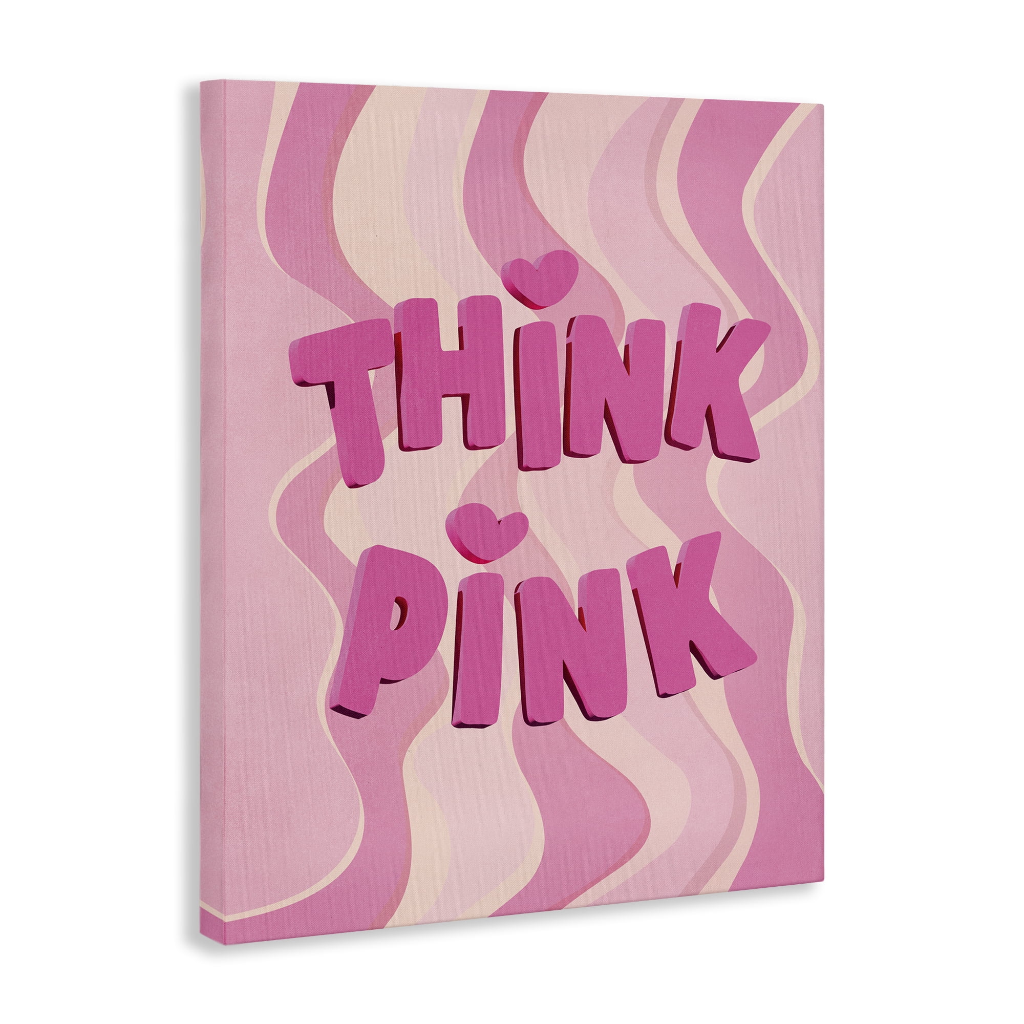 Stupell Industries Think Pink Wavy Pattern Text & Numbers Painting Wrapped Canvas Art Print Wall Art, 16 x 20