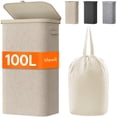 thumbnail image 1 of Cesto de ropa Lifewit de 100 litros con tapa y bolsa extraíble, color beige, 1 of 9