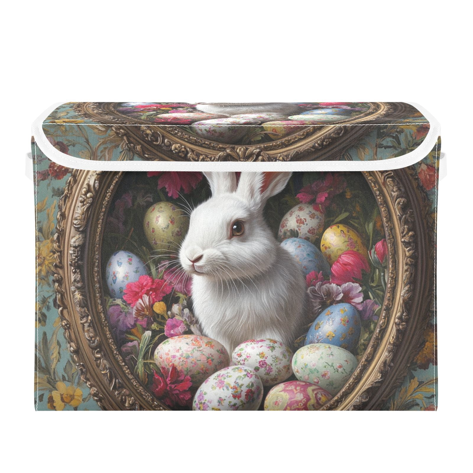 Rabbit Easter Eggs Storage Basket for Shelves Foldable Container Organizer for Organizing Toys Clothes Books with Handles