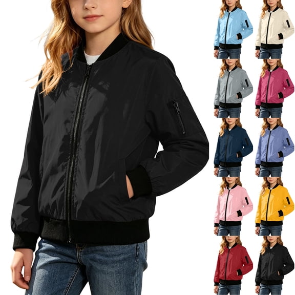 Husipze Bomber Jacket for Kids Waterproof Windbreaker Zip Up Lightweigh Outerwear Casual Fashion Outdoor Coat Black 5 Years