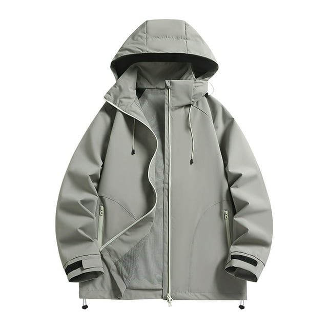 Gpaecead Vestes de Randonnée pour Hommes Couleur Unie Imperméable à Manches Longues avec Capuche et Multiples Poches Coupe-Vent Extérieur