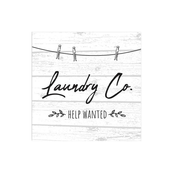 Laundry Help Wanted White Woodgrain 12 x 12 Wood Wall Sign Plaque