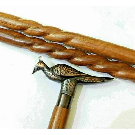NAUTICALMARTUS BY Antique Brass Peacock Head Handle Walking Stick Spiral Cane Handmade Antique Style for Collectors and Gifts