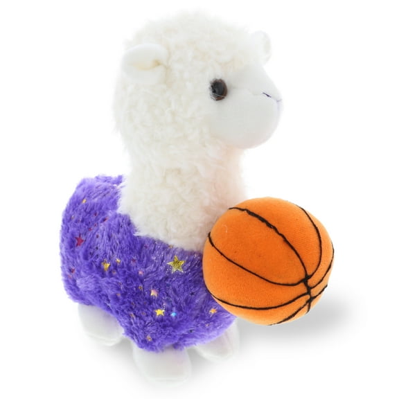 DolliBu Sparkle Purple Llama Stuffed Animal with Basketball Plush - Soft Huggable Llama, Adorable Playtime Plush Toy, Cute Farm Animal Gift, Basketball Plush Animal Toy for Kids and Adults - 11.5 Inch