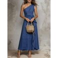 thumbnail image 4 of Womens Blue One Shoulder Sleeveless Ruffle Maxi Dress Vacation, 4 of 6