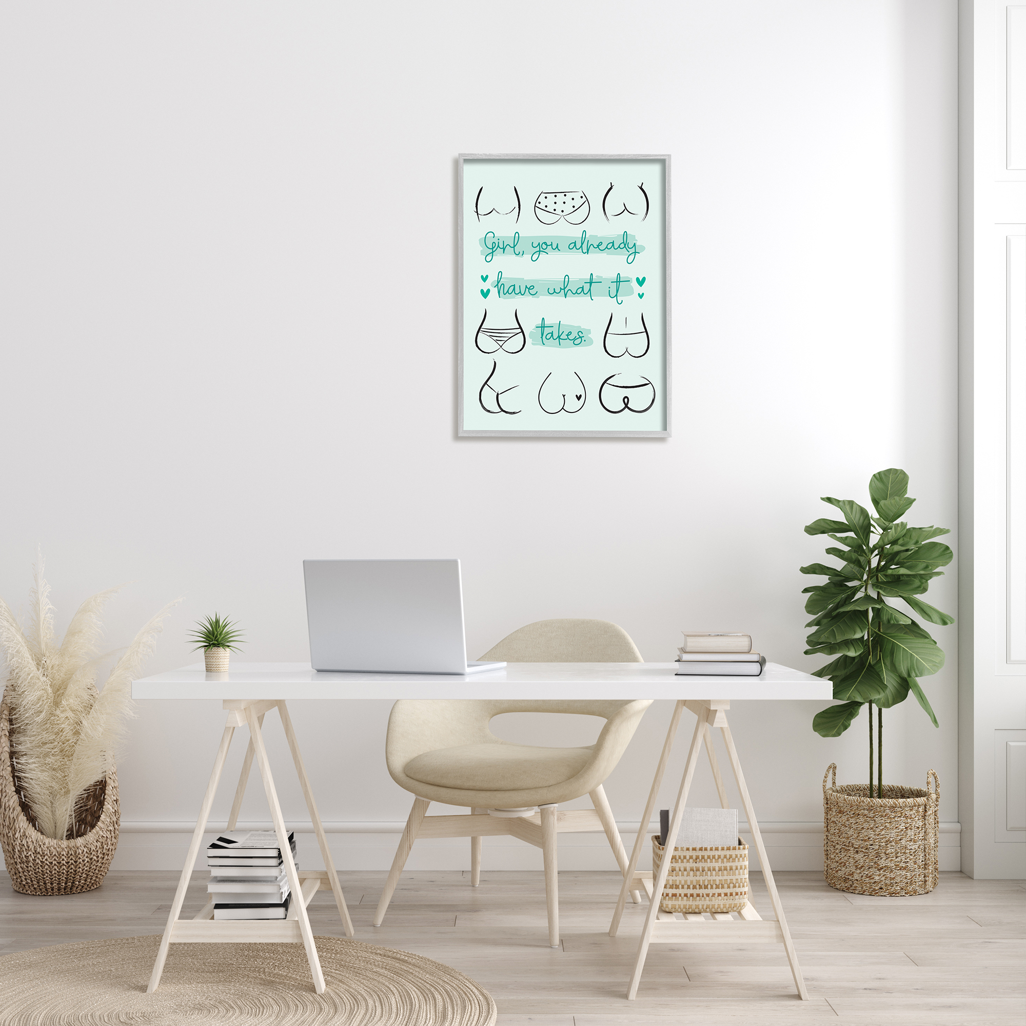 Stupell Industries You Have What It Takes Phrase Booty Positivity Graphic Art Gray Framed Art Print Wall Art, 24x30, by Ilis Aviles