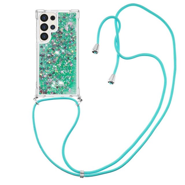 Funda FOXDOCK para Samsung Galaxy S24 Ultra con Cuerda Ajustable, Brillo Líquido, Protección Antigolpes y Lente – Ideal para Regalo