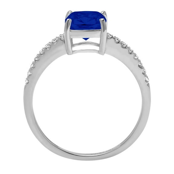 2.7 ct Cushion Cut Simulated Blue Sapphire Solitaire with Accents Engagement Ring for Women in 18K White Gold