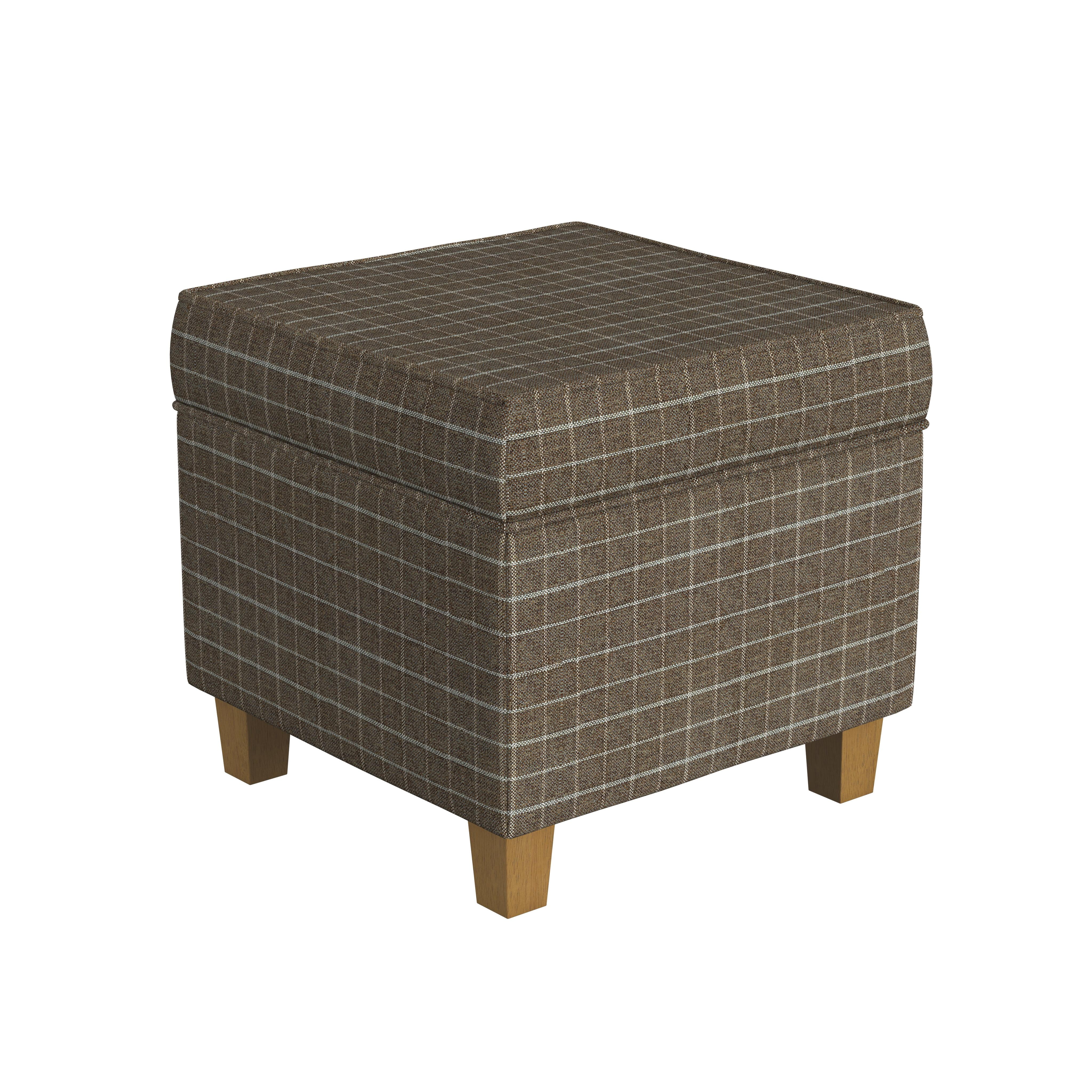 HomePop Square Storage Ottoman, Brown Window Pane Print