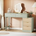thumbnail image 3 of Tribesigns 39" Modern Dressing Table, Wood Makeup Vanity Desk with 5 Drawers for Bedroom, Mint Green, 3 of 7