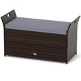 thumbnail image 1 of Costway Banc d'Extérieur avec Coussin en Rotin PE Tressé à la Main et Poignées Latérales Rangement Gris, 1 of 10