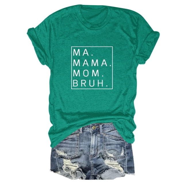Camiseta holgada de manga corta con estampado de letras MA Mama Mom Bruh: estampado de letras moderno, cómoda y casual.