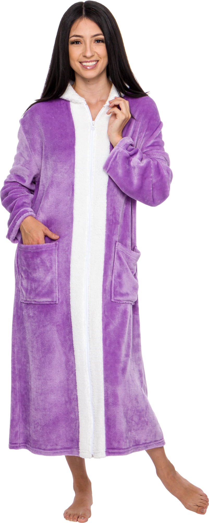 Silver Lilly Women's Full Length Sherpa Zip Up Robe Luxurious House