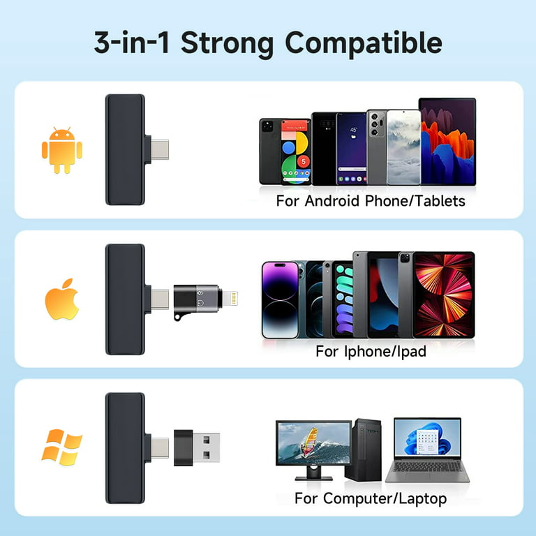 NEWWARE 2 Pack Wireless Lavalier Microphones for  Android/iPhone/Computer/Laptop,USB-C to USB Adaptor & Lightning Port,12H  for 1 Person Use,Clip on