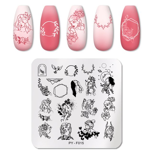PICT YOU-placas de estampado de uñas cuadradas de conejo, diseño de plantilla de acero inoxidable para decoración de uñas, bricolaje, herramientas de plantilla de uñas