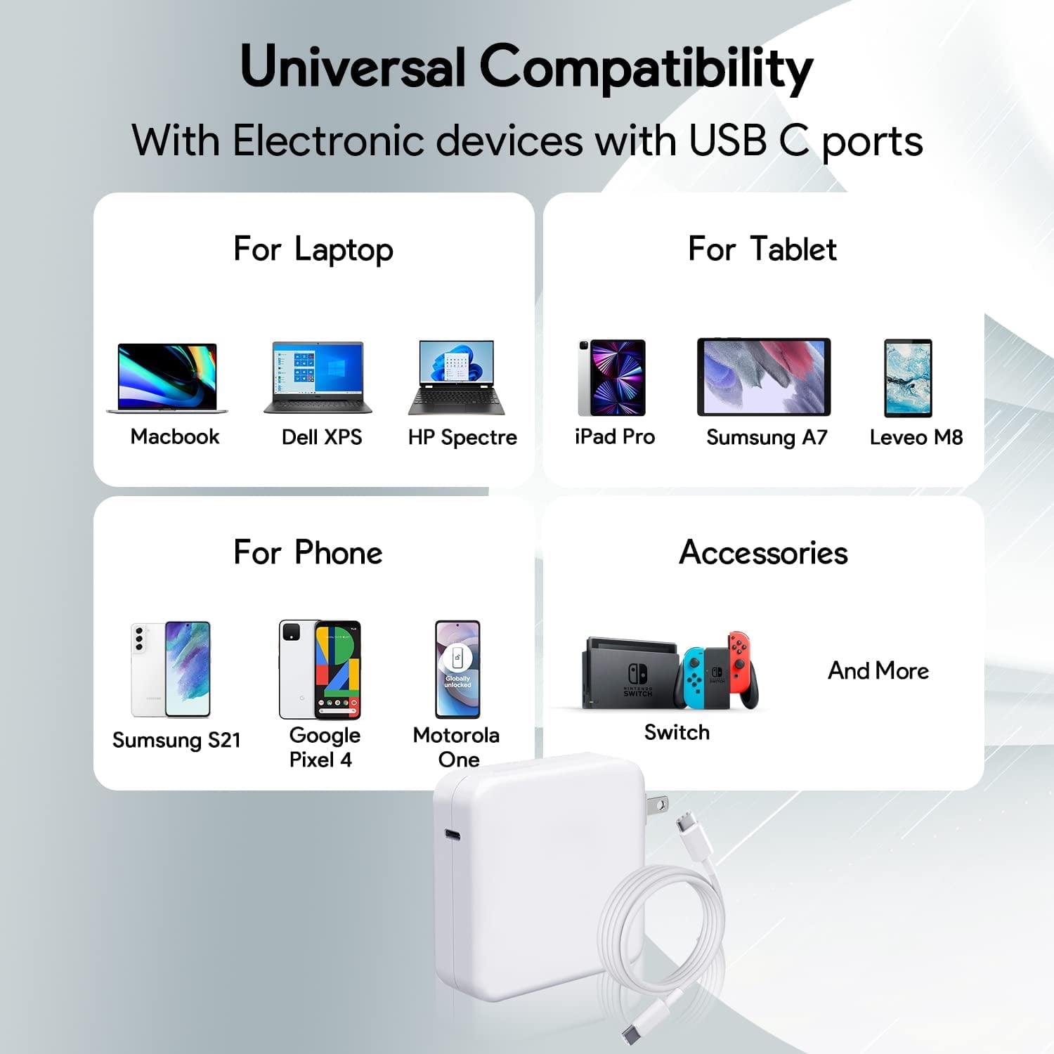 96W USB C Type fast charger for USB C Port MacBook pro & MacBook Air, ipad Pro, Samsung Galaxy and All USB C Device, Include Charge Cable（6ft）