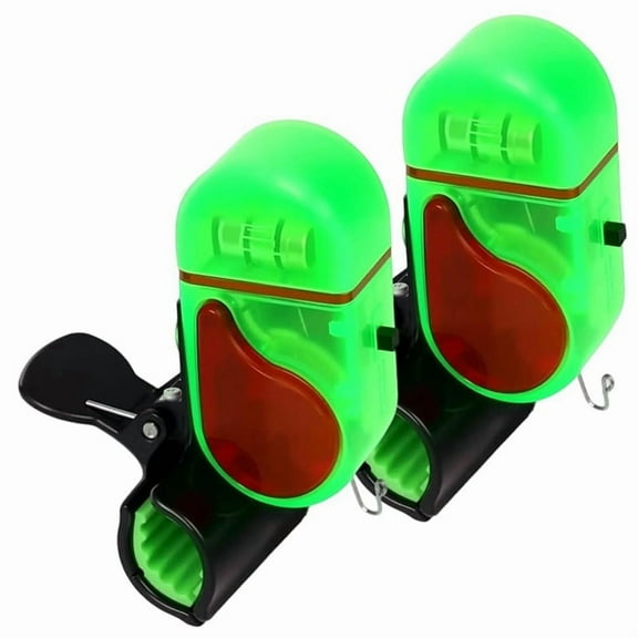 Fishing Bite Alarm with LED Light,Fish Bite Alarm Sound Bite Alert Bell with LED Lights for All Fishing Poles 2PCS,2 x Fishing Bite Alarm,Green