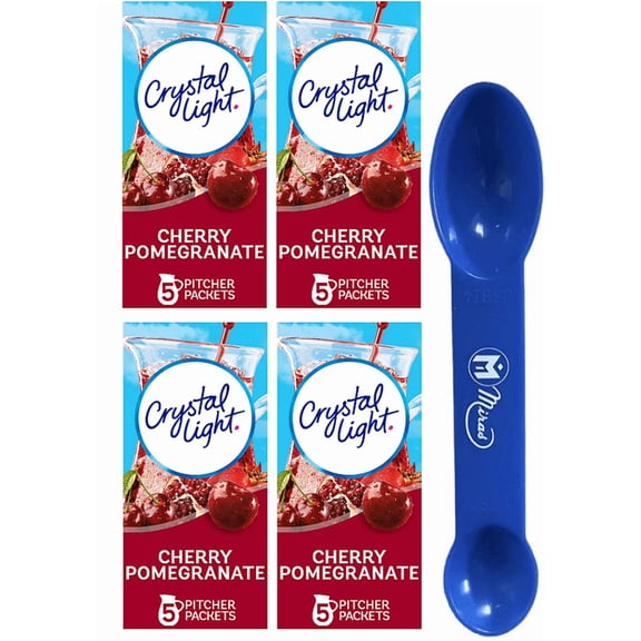 (Pack of 4) Crystal Light Cherry Pomegranate Sugar Free Drink Mix Caffeine Free, 5 ct Pitcher Packets  (2in1) Miras Trademark Measuring Spoon Included)