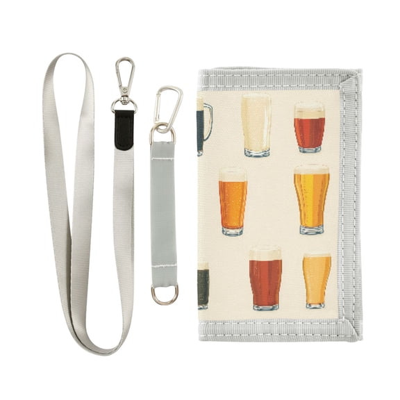JIALIOU Nylon Trifold Card Wallet with ID Window Zipper Pocket for Men Women Teen Various Beer Glasses