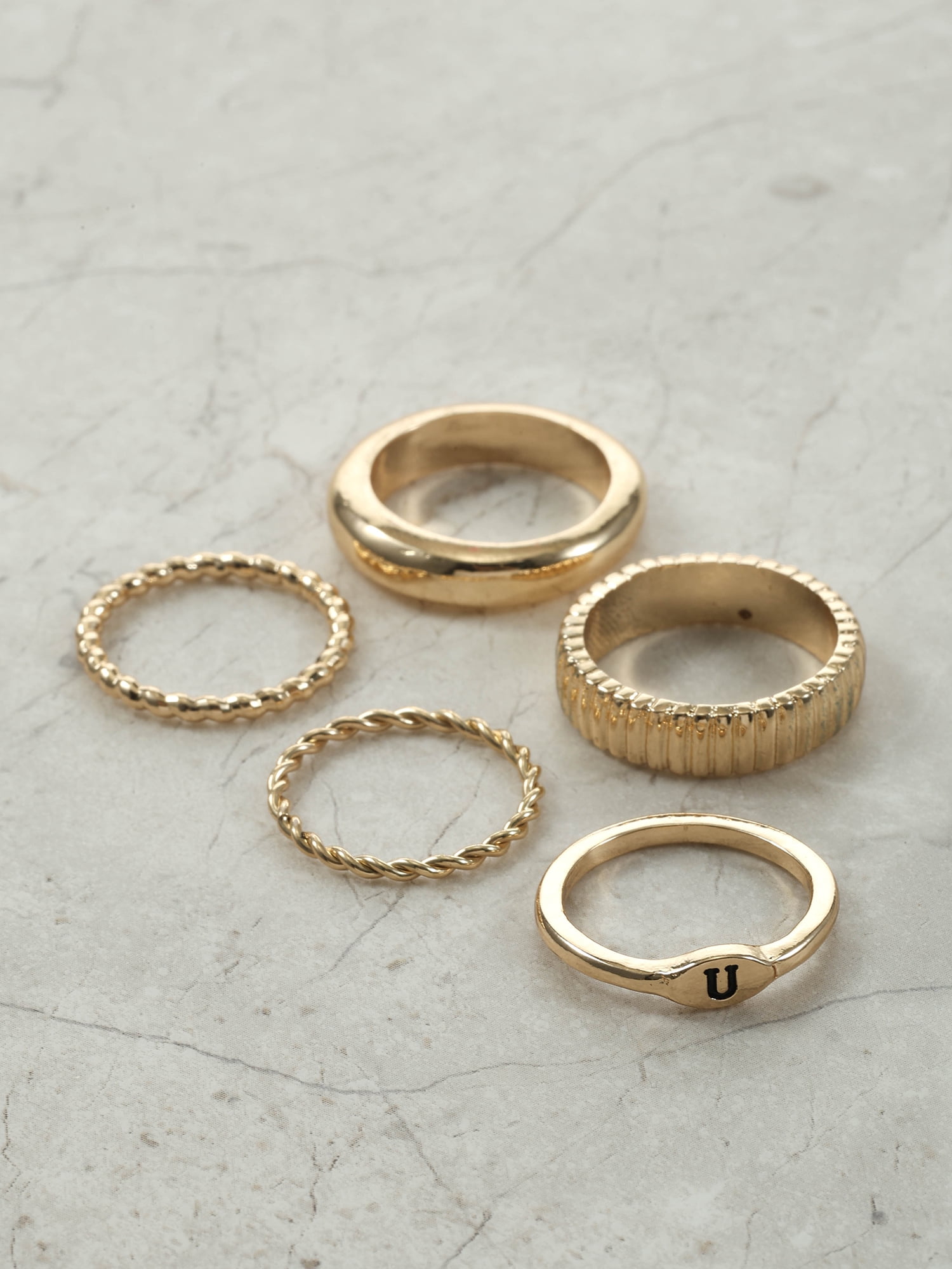 Time and Tru Goldtone Initial Letter Ring Set, 5 Piece, Size 7, Letter U