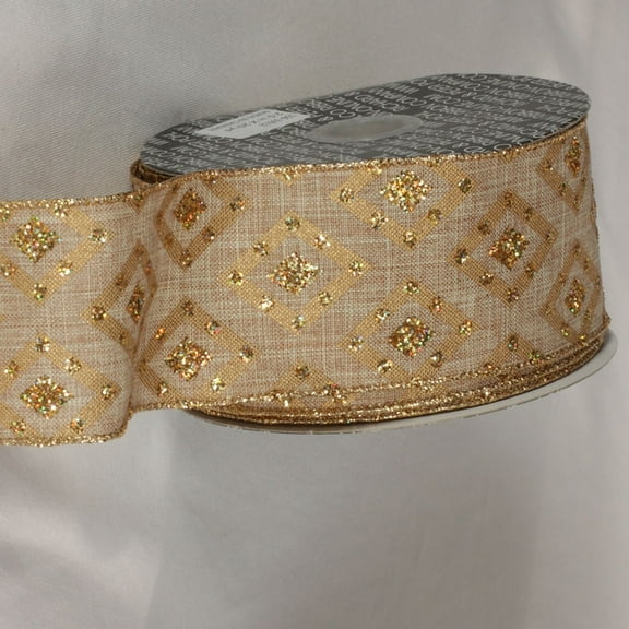 The Ribbon People Gold Glittered Diamond Motif Wired Craft Ribbon 2.5" x 20 Yards