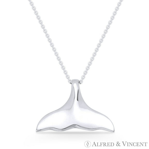 Whale Fin Luck Charm Pendant & Cable Chain Necklace in .925 Sterling Silver