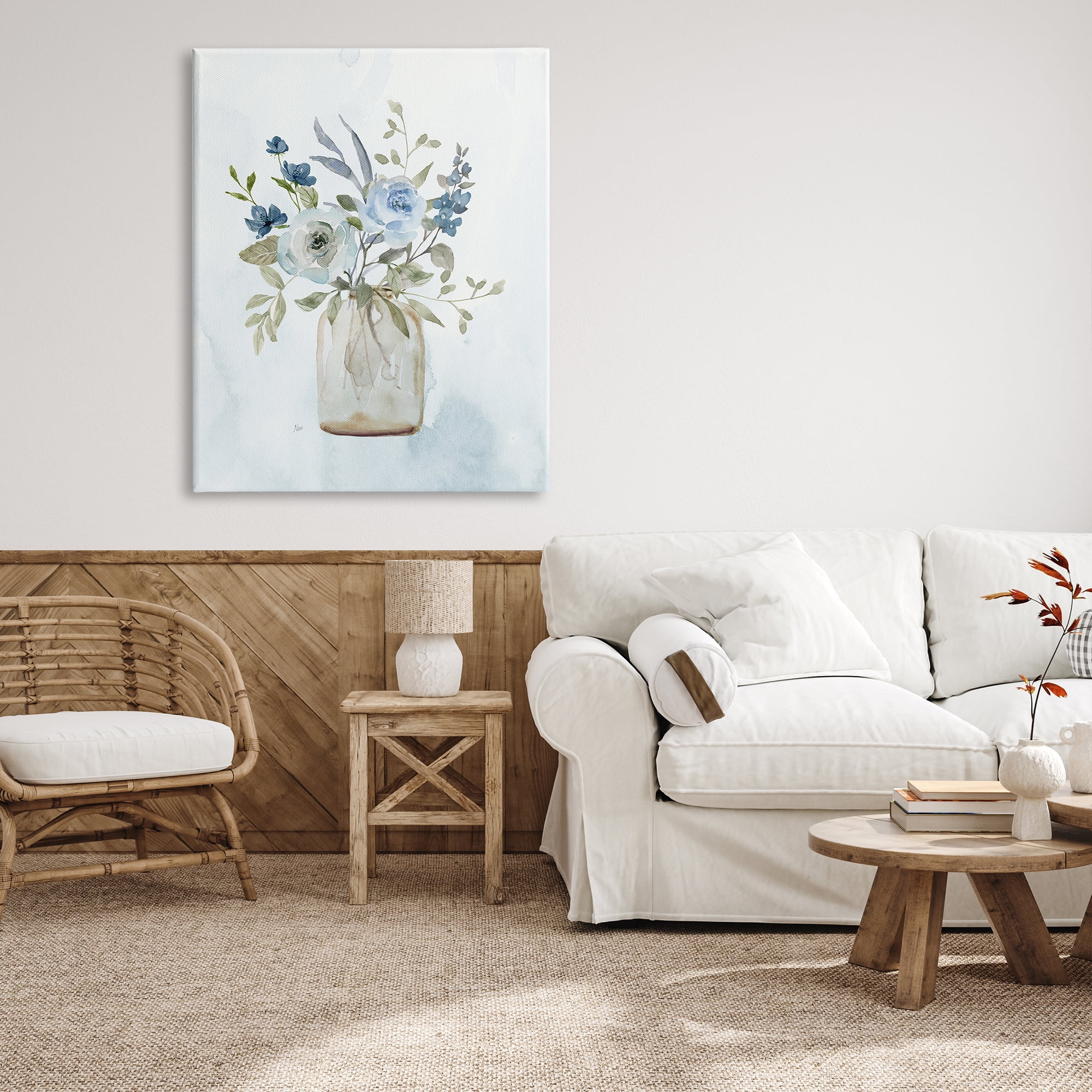 Stupell Industries Blue Bouquet in Jar Botanical & Floral Painting Gallery Wrapped Canvas Art Print Wall Art, 36 x 48