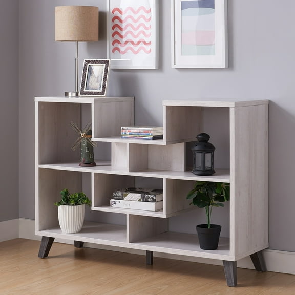 Trey 6-Shelf Wood White Oak Decorative Sideboard