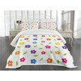 thumbnail image 3 of Ambesonne Colorful Quilted Bedspread Set 3 Pcs, Daisies Leaves Meadow, King Size, Multicolor, 3 of 5