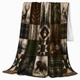 thumbnail image 2 of Wilderness Wildlife Moose Bear Cabin Lodge Patchwork, Peaceful Mountain Lake Scene, Warm Flannel Blanket for Cabin and Lodge, Outdoor Lovers Camping Gift, Artistic Home Decor, 2 of 9