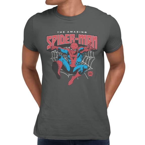 Marvel Comics Retro Spider-Man Old Fashioned Web Men's T Shirt (Charcoal, S-XXXL)