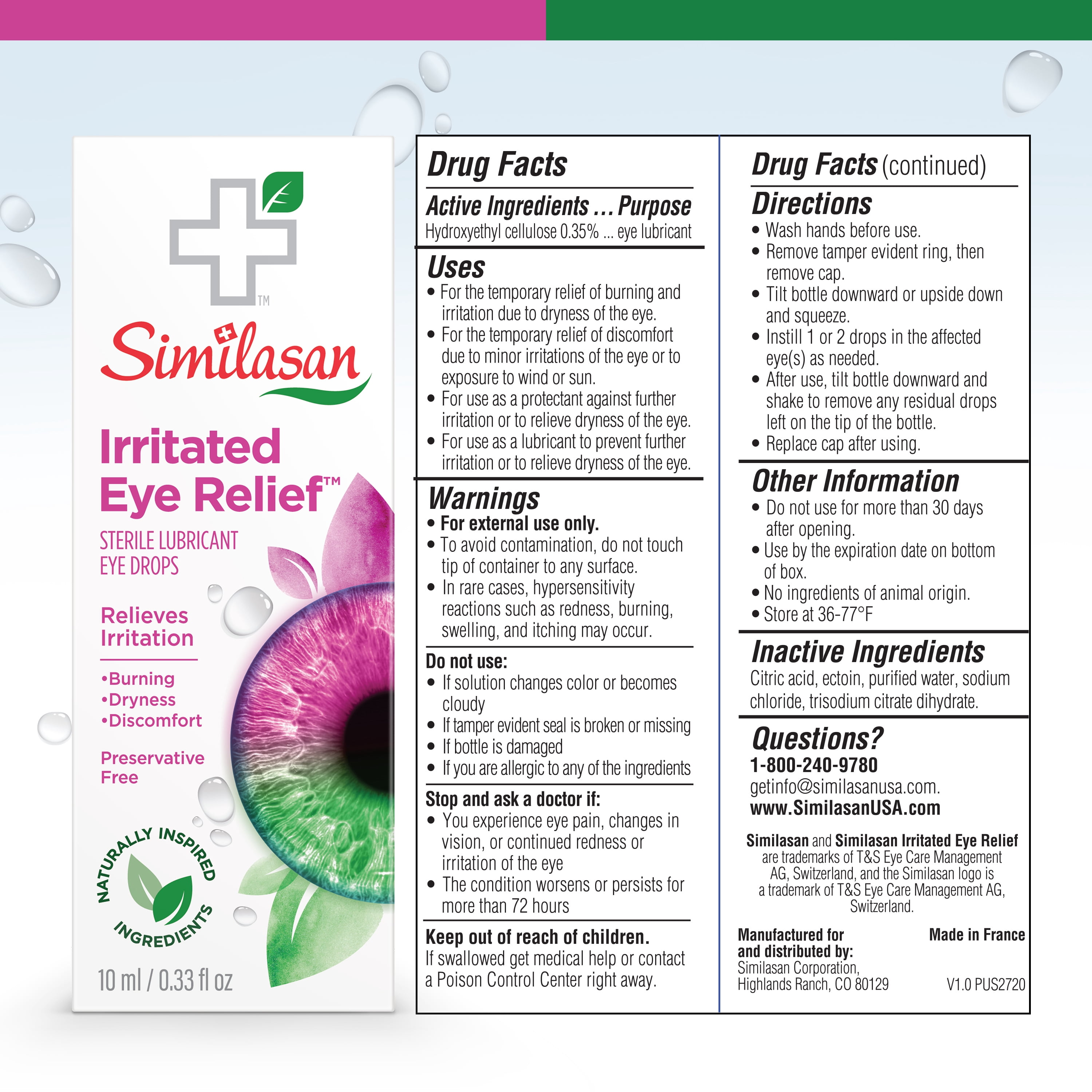 Similasan Preservative-Free Irritated Eye Relief Drops for Instant and Long-Lasting Comfort, 0.33 fl oz