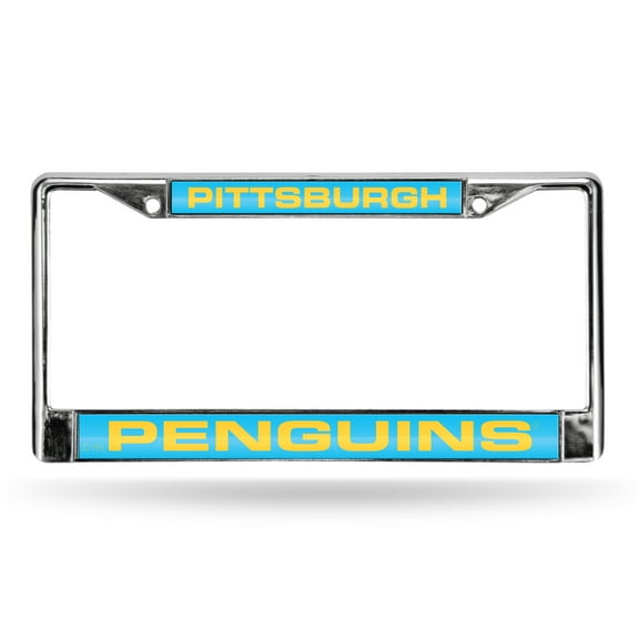 Pittsburgh Hockey Penguins Retro Hockey Chrome Metal License Plate Frame Holder
