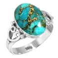 thumbnail image 1 of 925 Sterling Silver Ring For Women - Teens Copper Blue Turquoise Gemstone Silver Ring Size 8 December Birthstone Elegant Silver Ring Size 8 Mothers' Day Gift For Ladies 925 Silver Gemstone Jewelry, 1 of 6