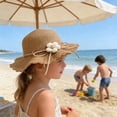 thumbnail image 4 of Hyknon Summer Straw Hat for Kids Girl, Floppy Wide Brim Summer Straw Hats with flower, Foldable UV Protection Cap with Floppy lace, Packable Beach Hats for Vacation Garden Pool Travel, Khaki, 4 of 6