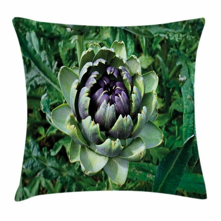 Artichoke Throw Pillow Cushion Cover, Photograph of Blooming Vegetable Agriculture Nature Artwork Print, Decorative Square Accent Pillow Case, 18 X 18 Inches, Fern Green and Purple, by (Best Cover Photos Of Nature)