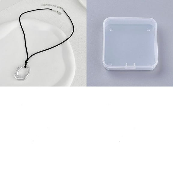 1pc Alloy Oval Pendant Necklaces for Women Waxed Cord Necklaces Platinum 18.11 inch(46cm)