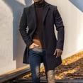 thumbnail image 3 of comerut Men Woolen Coat Lapel Long Sleeve Single-Breasted Solid Color Mid-length Coat Autumn Winter Warm Outwear, 3 of 7