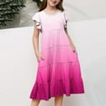 thumbnail image 2 of Robe d'Été Dégradée pour Filles à Double Couche avec Manches à Volants, Robe Midi Décontractée et Confortable pour 6-15 Ans, 2 of 5