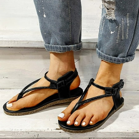 

Binmer Retro Summer Women Flat Open Toe Breathable Sandals Buckle Strap Beach Shoes