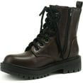 thumbnail image 2 of Soda Women Combat Army Military Motorcycle Riding Platform Lug Boots Side Zipper FIRM-S Dark Brown 7.5, 2 of 4