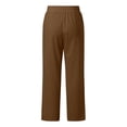 thumbnail image 5 of Oiangi Women's Cotton Linen Pants Drawstring Elastic Waist Pant Casual Loose Fit Palazzo Trousers with Pockets Brown S, 5 of 8