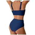 thumbnail image 3 of Linfrsh Womens High Waisted Bikini Set Knot Twist Front High Rise Two Piece Swimsuits Bathing Suits Blue,S, 3 of 7