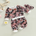 thumbnail image 3 of FNNMNNR 3PCS Toddler Infant Baby Girl Fall Winter Clothes Floral Pullover Sweatshirt Tops Elastic Waist Pants Headband Outfits Black Flower 18-24 Months, 3 of 7